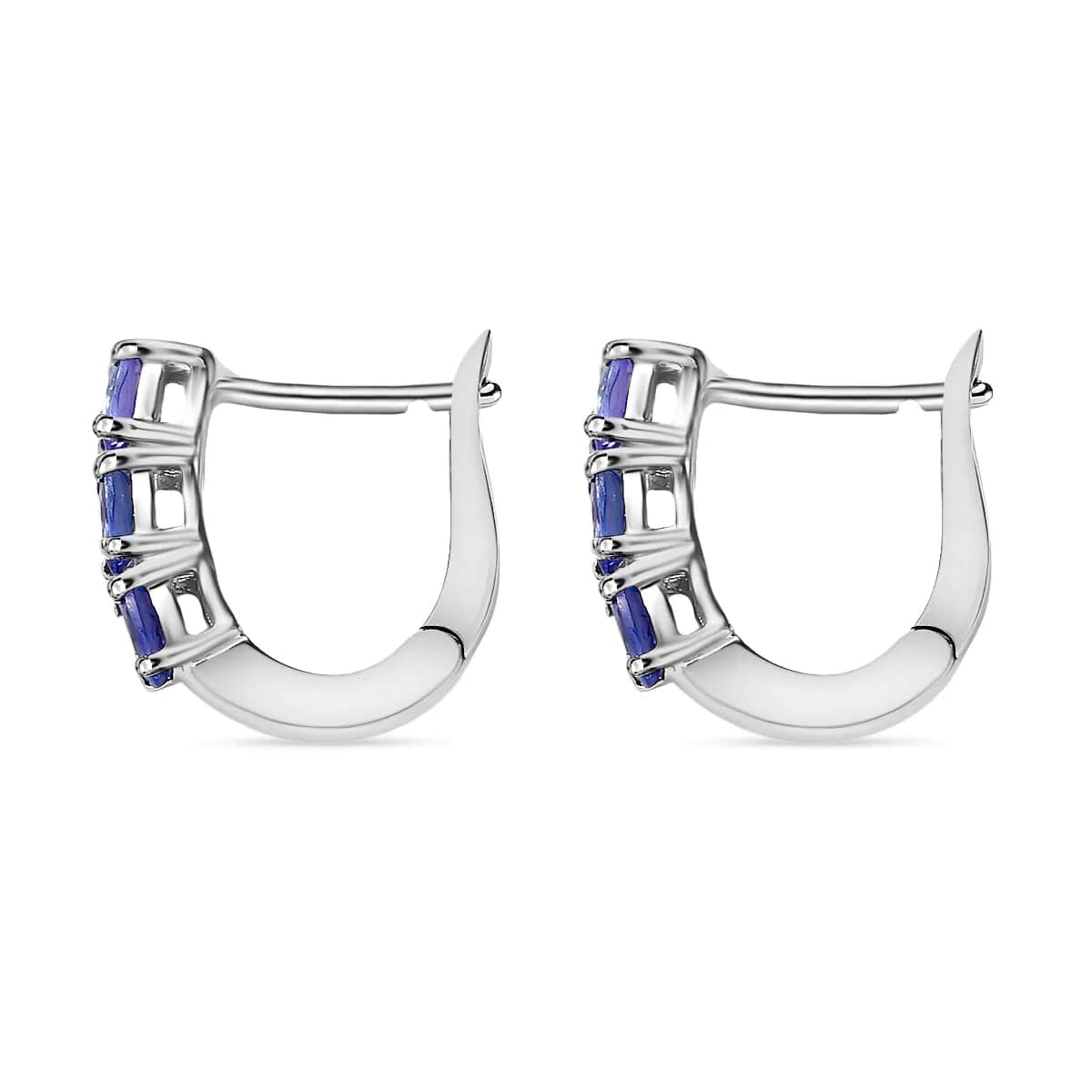 AAA Tanzanite Huggie Hoop Earrings in Platinum Over Sterling Silver 1.00 ctw image number 4