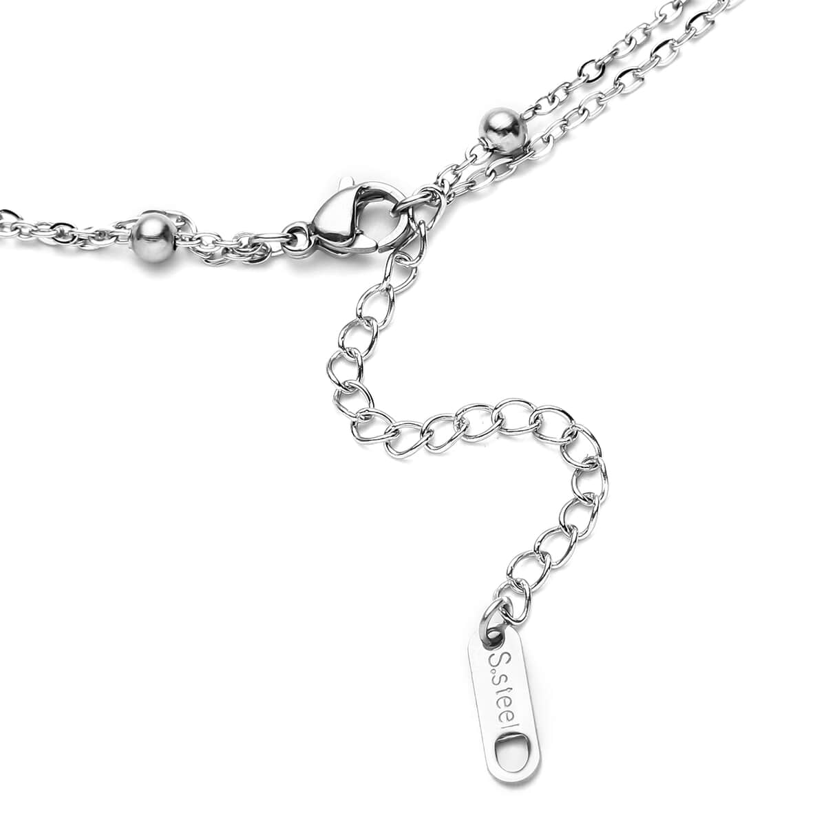 Crescent Moon and Star Charm Layered Necklace 15-17 Inches in Stainless Steel image number 4