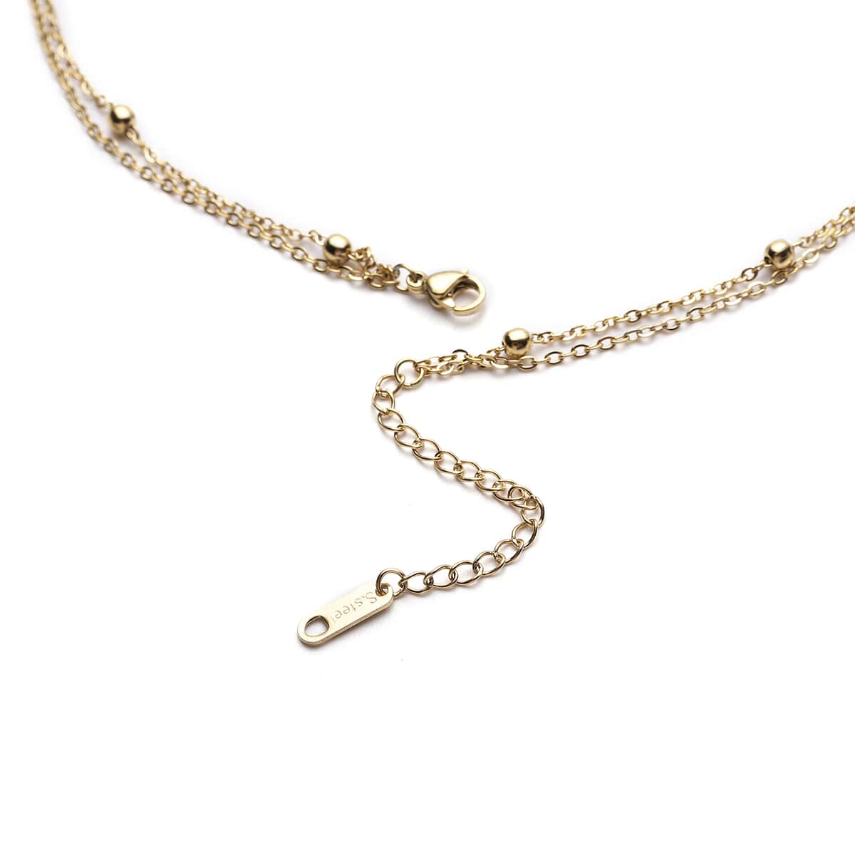 Crescent Moon and Star Charm Layered Necklace 15-17 Inches in ION Plated Yellow Gold Stainless Steel image number 3
