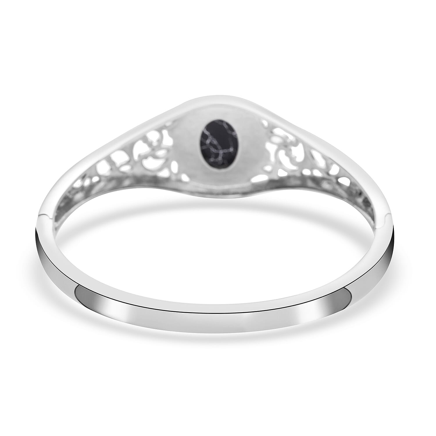 Black Howlite Bangle Bracelet in Stainless Steel (7.00 In) 12.50 ctw