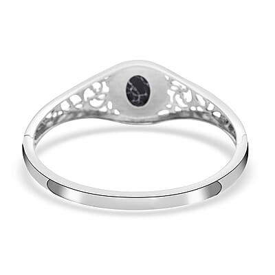 Black Howlite Bangle Bracelet in Stainless Steel (7.00 In) 12.50 ctw