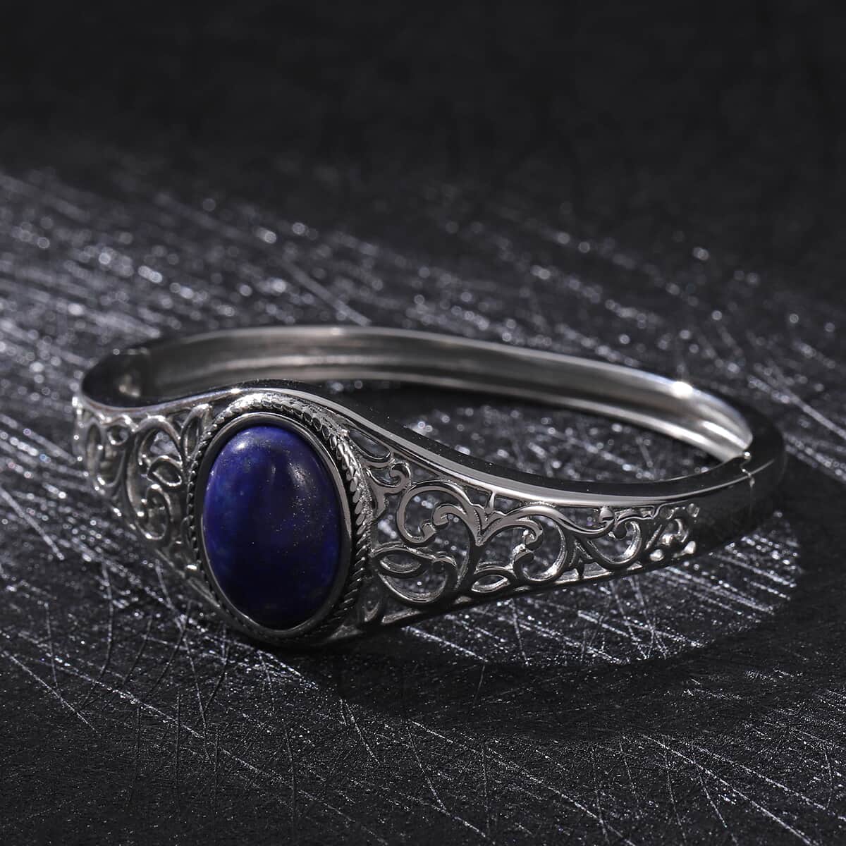Lapis Lazuli Bangle Bracelet in Stainless Steel (7.00 In) 12.00 ctw image number 1