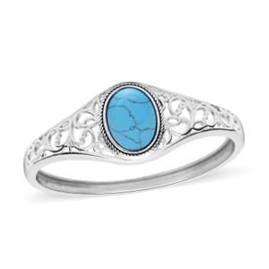 Blue Howlite Bangle Bracelet in Stainless Steel (7.00 In) 11.80 ctw
