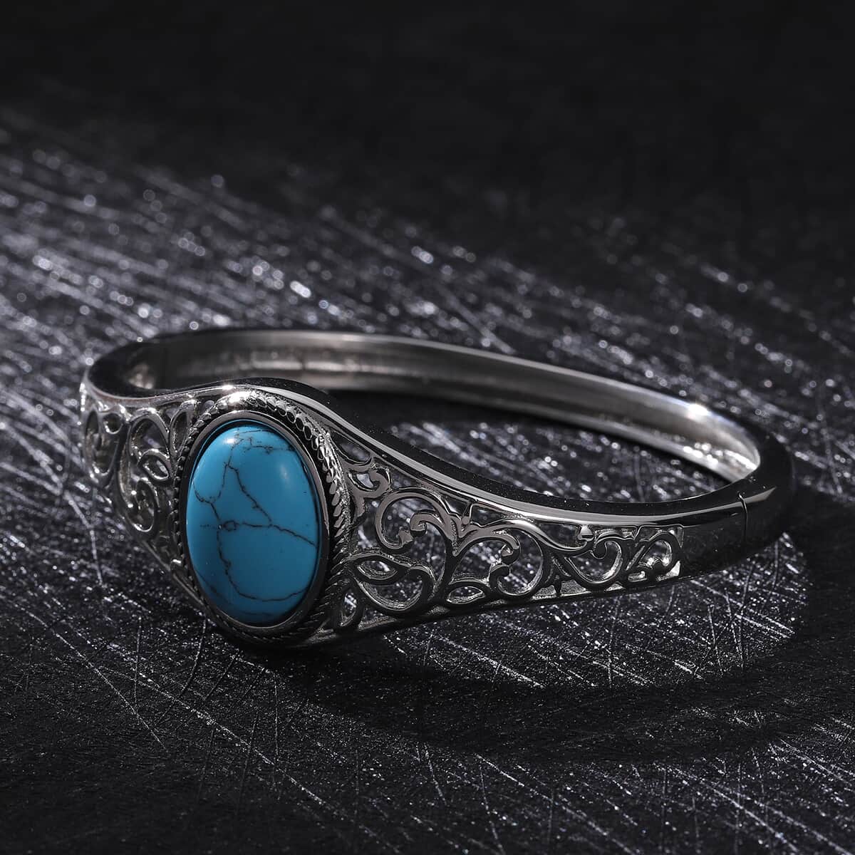 Blue Howlite Bangle Bracelet in Stainless Steel (7.00 In) 11.80 ctw image number 1