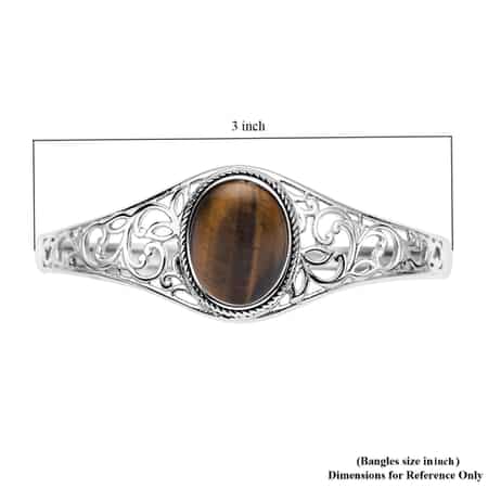 Yellow Tiger's Eye Bangle Bracelet in Stainless Steel (7.00 In) 12.50 ctw image number 6