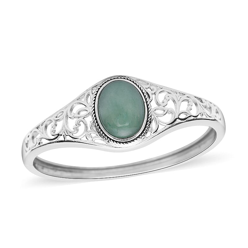 Green Aventurine 12.60 ctw Bangle Bracelet in Stainless Steel (7.00 In)