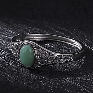 Green Aventurine 12.60 ctw Bangle Bracelet in Stainless Steel (7.00 In)