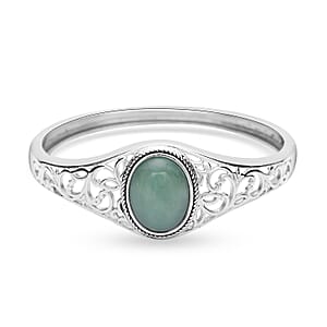 Green Aventurine 12.60 ctw Bangle Bracelet in Stainless Steel (7.00 In)