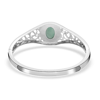 Green Aventurine 12.60 ctw Bangle Bracelet in Stainless Steel (7.00 In)