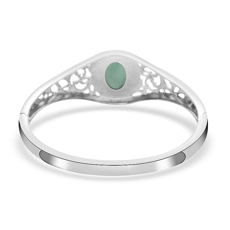 Green Aventurine 12.60 ctw Bangle Bracelet in Stainless Steel (7.00 In)