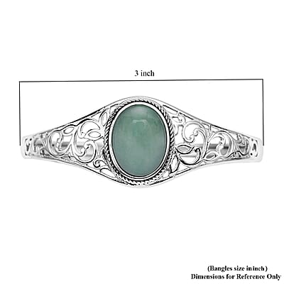 Green Aventurine 12.60 ctw Bangle Bracelet in Stainless Steel (7.00 In)