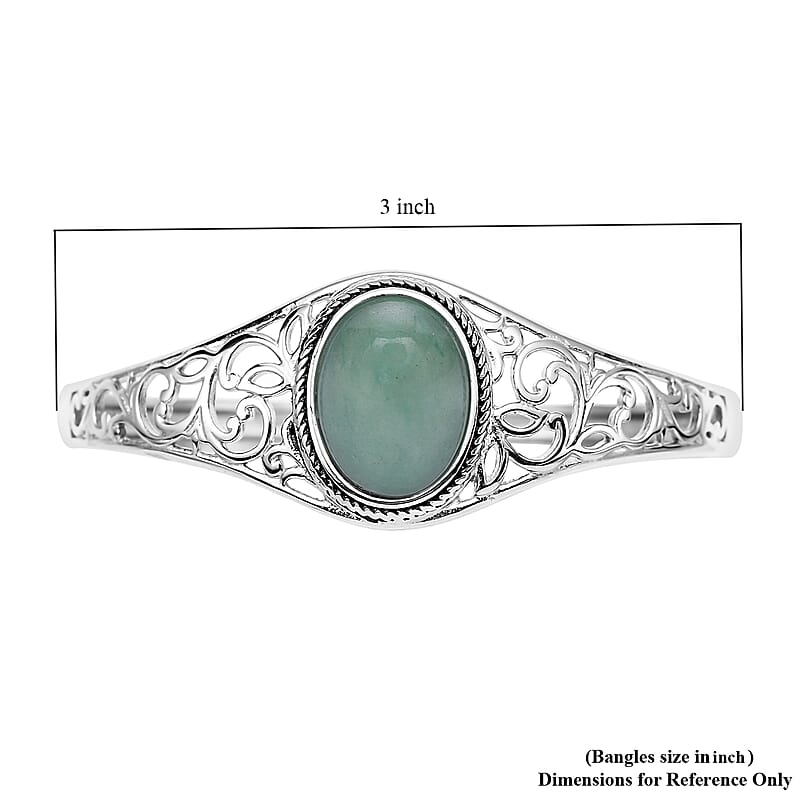 Green Aventurine 12.60 ctw Bangle Bracelet in Stainless Steel (7.00 In)