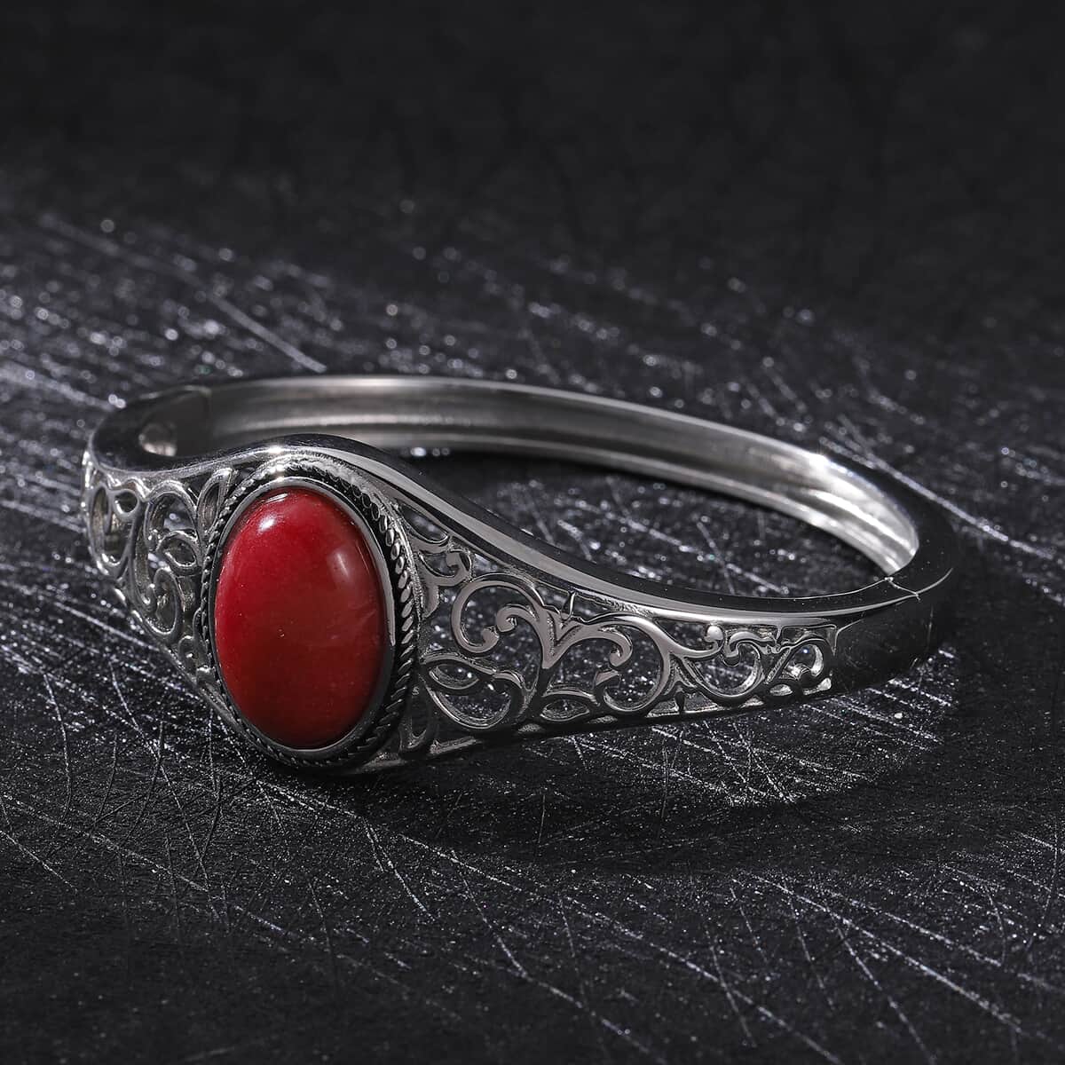Simulated Red Carnelian (Ovl 19x14 mm) Bangle Bracelet in Stainless Steel (7.00 In) 11.70 ctw image number 1