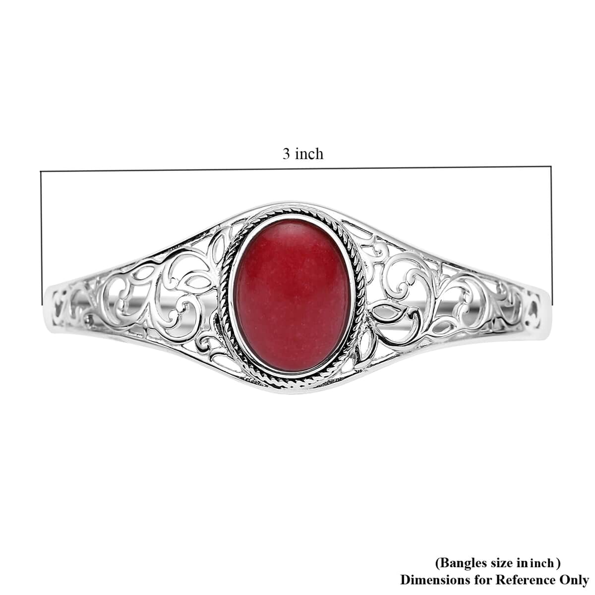 Simulated Red Carnelian (Ovl 19x14 mm) Bangle Bracelet in Stainless Steel (7.00 In) 11.70 ctw image number 6