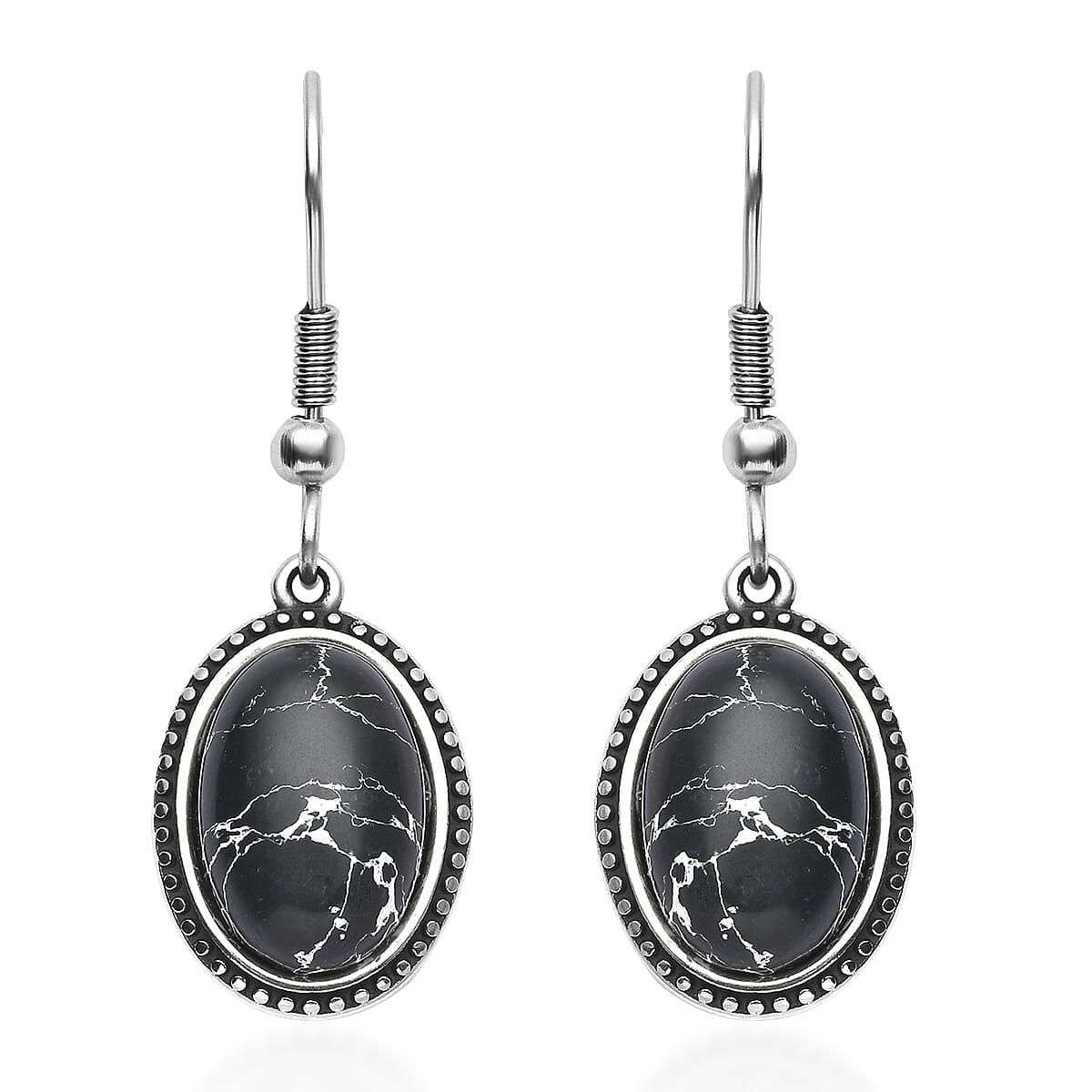 Black Howlite Dangle Earrings in Stainless Steel 6.20 ctw image number 0