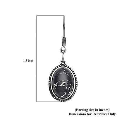 Black Howlite Dangle Earrings in Stainless Steel 6.20 ctw