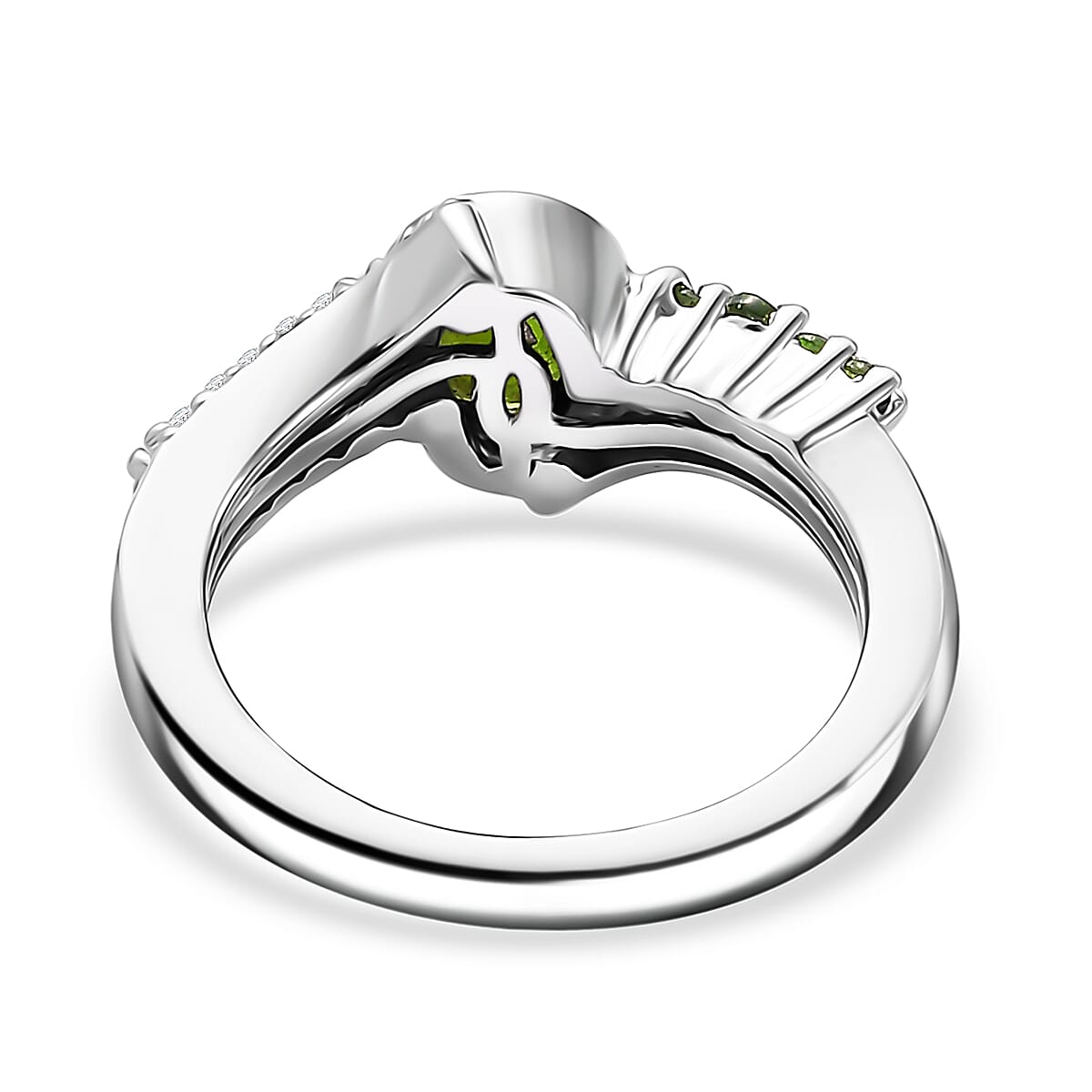 Chrome Diopside and White Zircon 1.40 ctw Ring in Platinum Over Sterling Silver (Size 6.5)