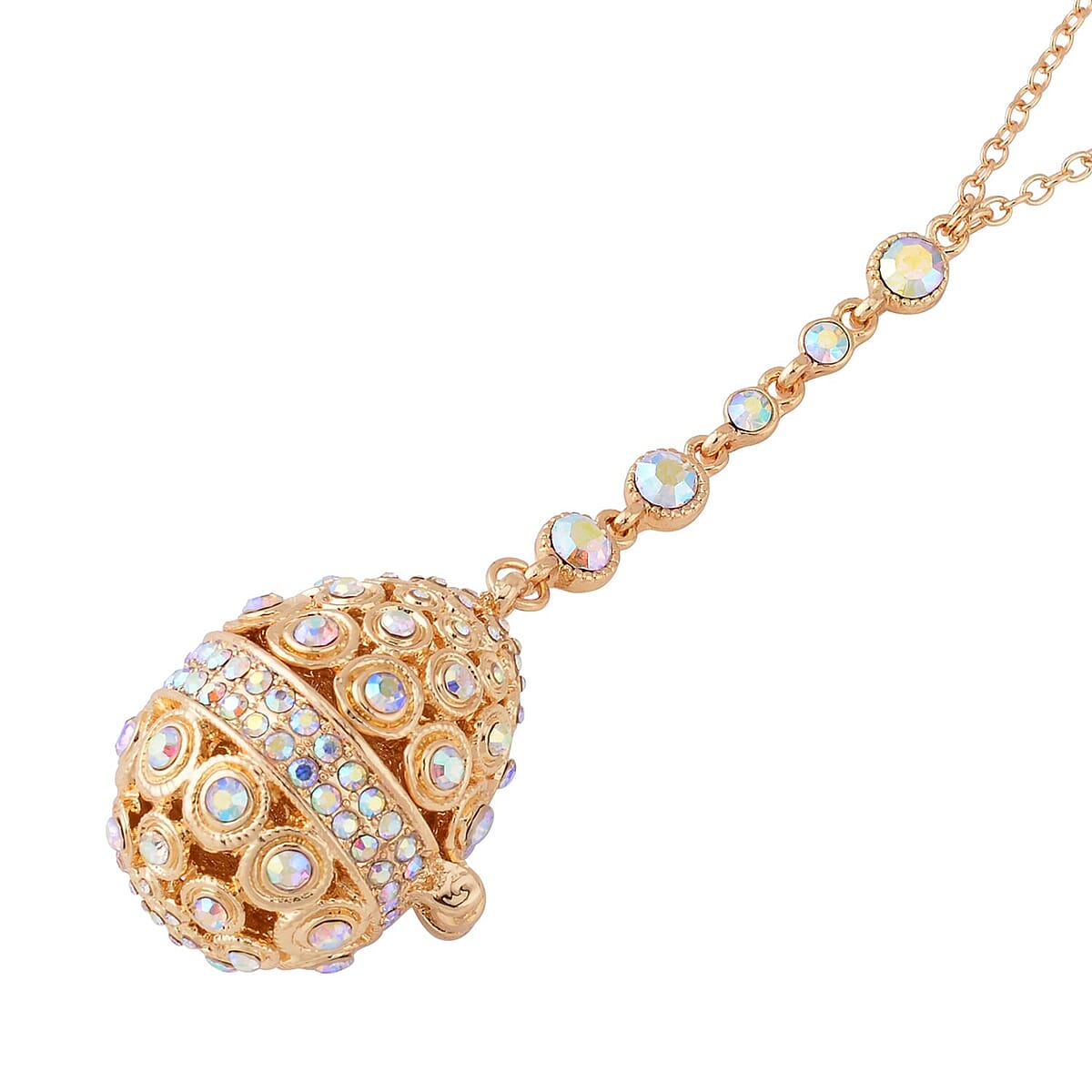 Aurora Borealis Austrian Crystal Easter Egg Necklace 23.5 Inches in Goldtone image number 2