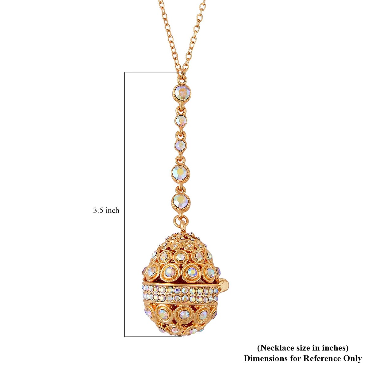 Aurora Borealis Austrian Crystal Easter Egg Necklace 23.5 Inches in Goldtone image number 5