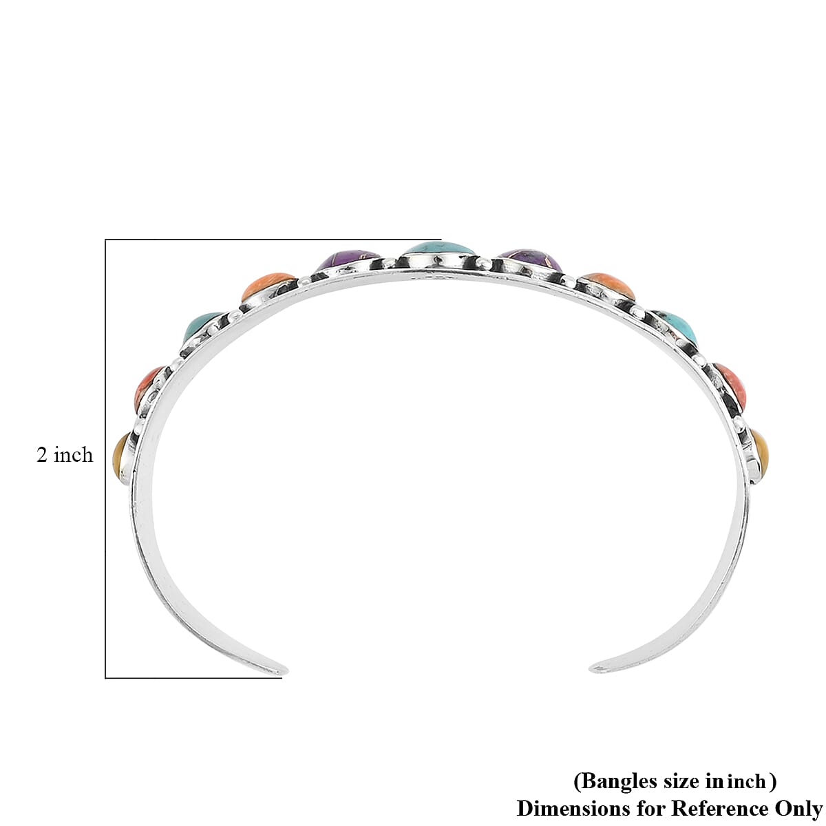 Santa Fe Style Turquoise and Multi Gemstone Cuff Bracelet in Sterling Silver (6.00 In) (24.30 g) 1.75 ctw