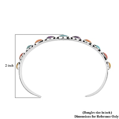 Santa Fe Style Turquoise and Multi Gemstone Cuff Bracelet in Sterling Silver (6.00 In) (24.30 g) 1.75 ctw