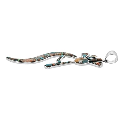 Santa Fe Style Spiny Turquoise and Lab Created Opal Pendant in Sterling Silver 12.10 Grams 2.25 ctw