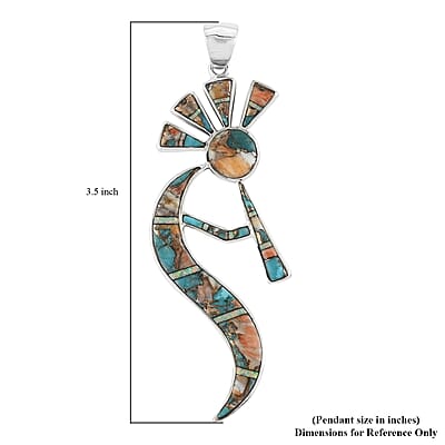Santa Fe Style Spiny Turquoise and Lab Created Opal Pendant in Sterling Silver 12.10 Grams 2.25 ctw