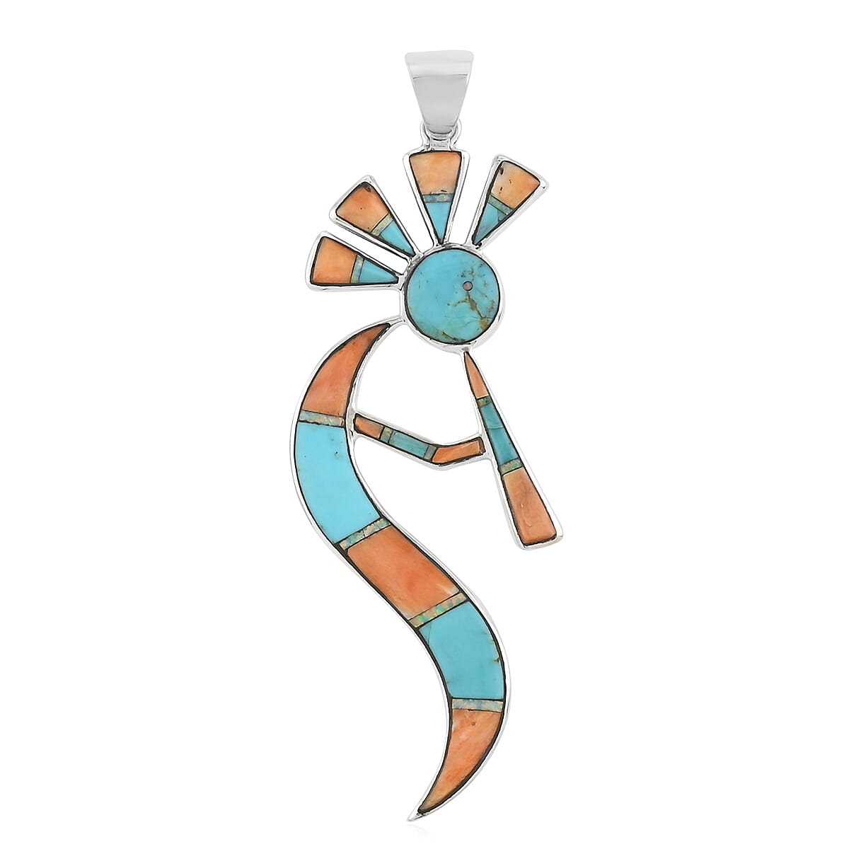 Santa Fe Style Multi Spinel and Lab Created Opal Kokopelli Pendant without Chain in Sterling Silver 11.50 Grams 2.00 ctw image number 0
