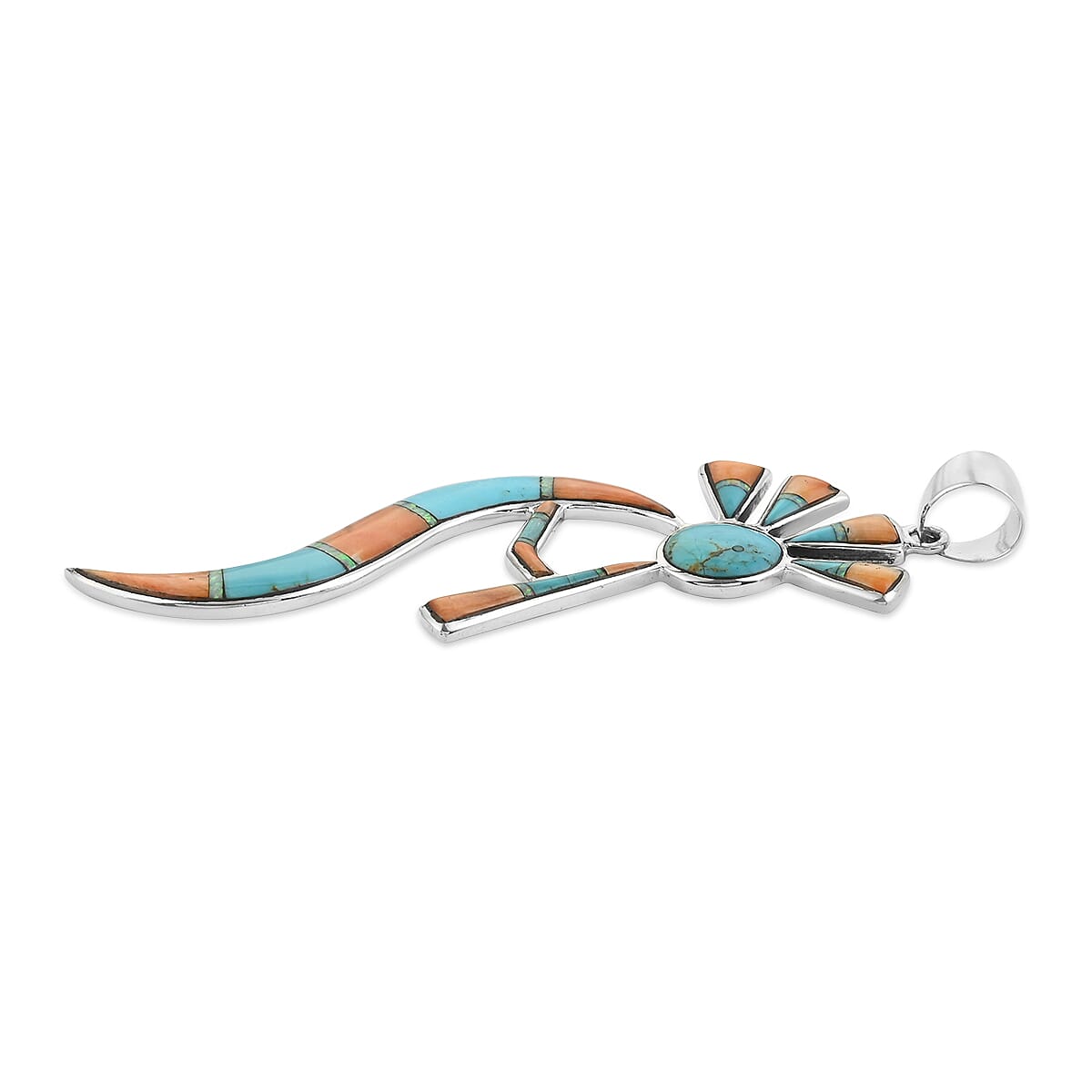 Santa Fe Style Multi Spinel and Lab Created Opal Kokopelli Pendant without Chain in Sterling Silver 11.50 Grams 2.00 ctw image number 1