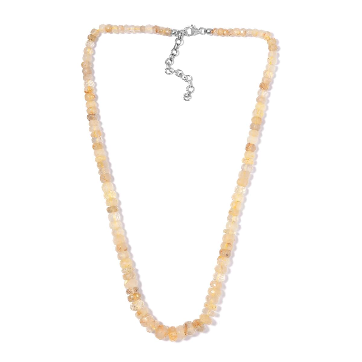 Golden Rutilated Quartz Beaded Necklace 18-20 Inches in Platinum Over Sterling Silver 150.00 ctw image number 3