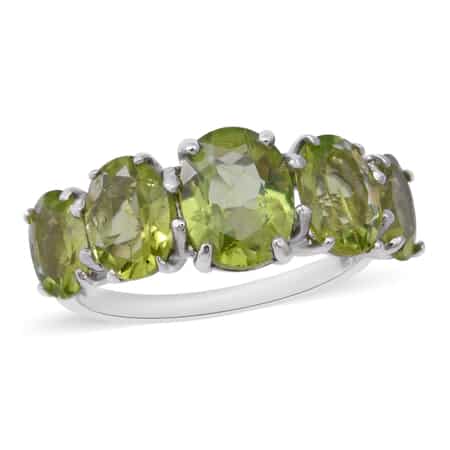 Peridot 5 Stone Ring in Platinum Over Sterling Silver (Size 7.0) 6.00 ctw image number 0