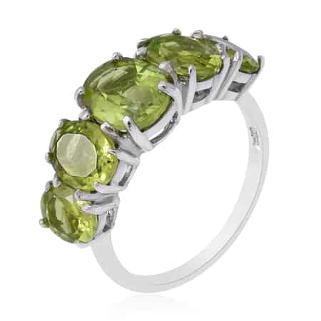 Peridot 5 Stone Ring in Platinum Over Sterling Silver (Size 7.0) 6.00 ctw image number 2