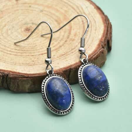 Lapis Lazuli Dangle Earrings in Stainless Steel 9.00 ctw image number 1