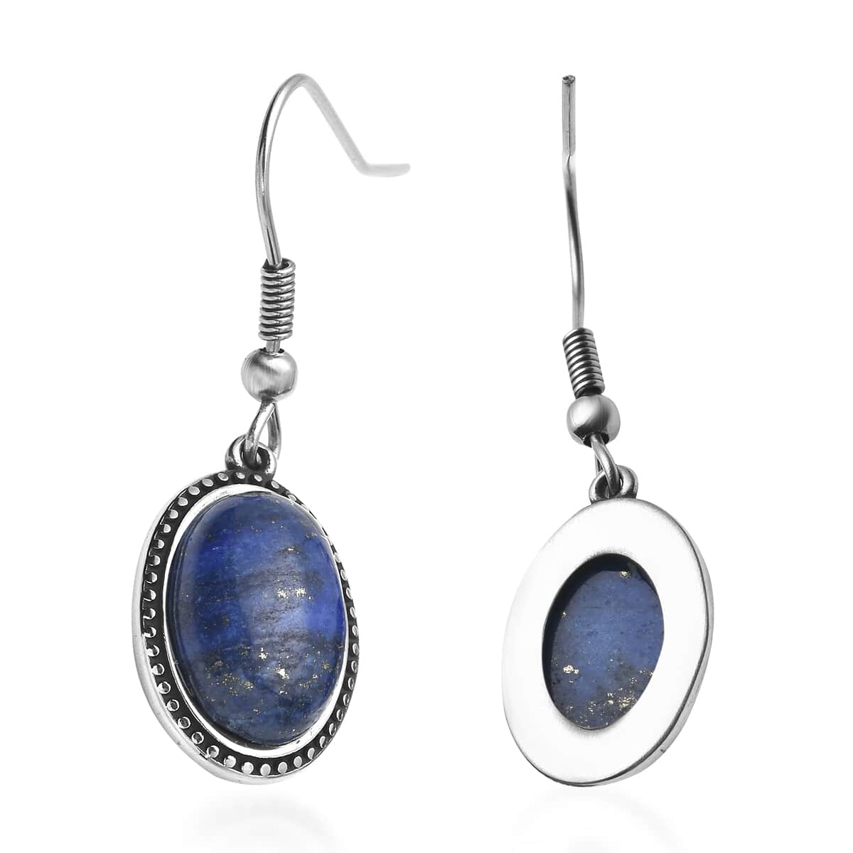 Lapis Lazuli Dangle Earrings in Stainless Steel 9.00 ctw image number 3