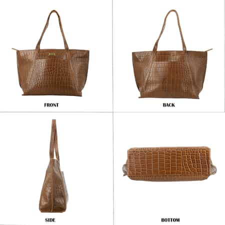 Croco Tote Bag Shoulder bag in Crocodile type PU-LEATHER material. Very  Elegant look with 3 Compartment inside with 3 main zipper chain