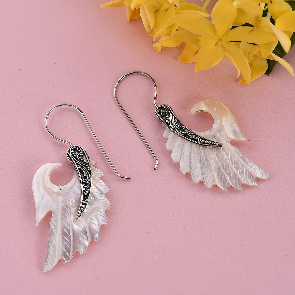 Mother Of Pearl Fancy Earrings in Sterling Silver image number 1