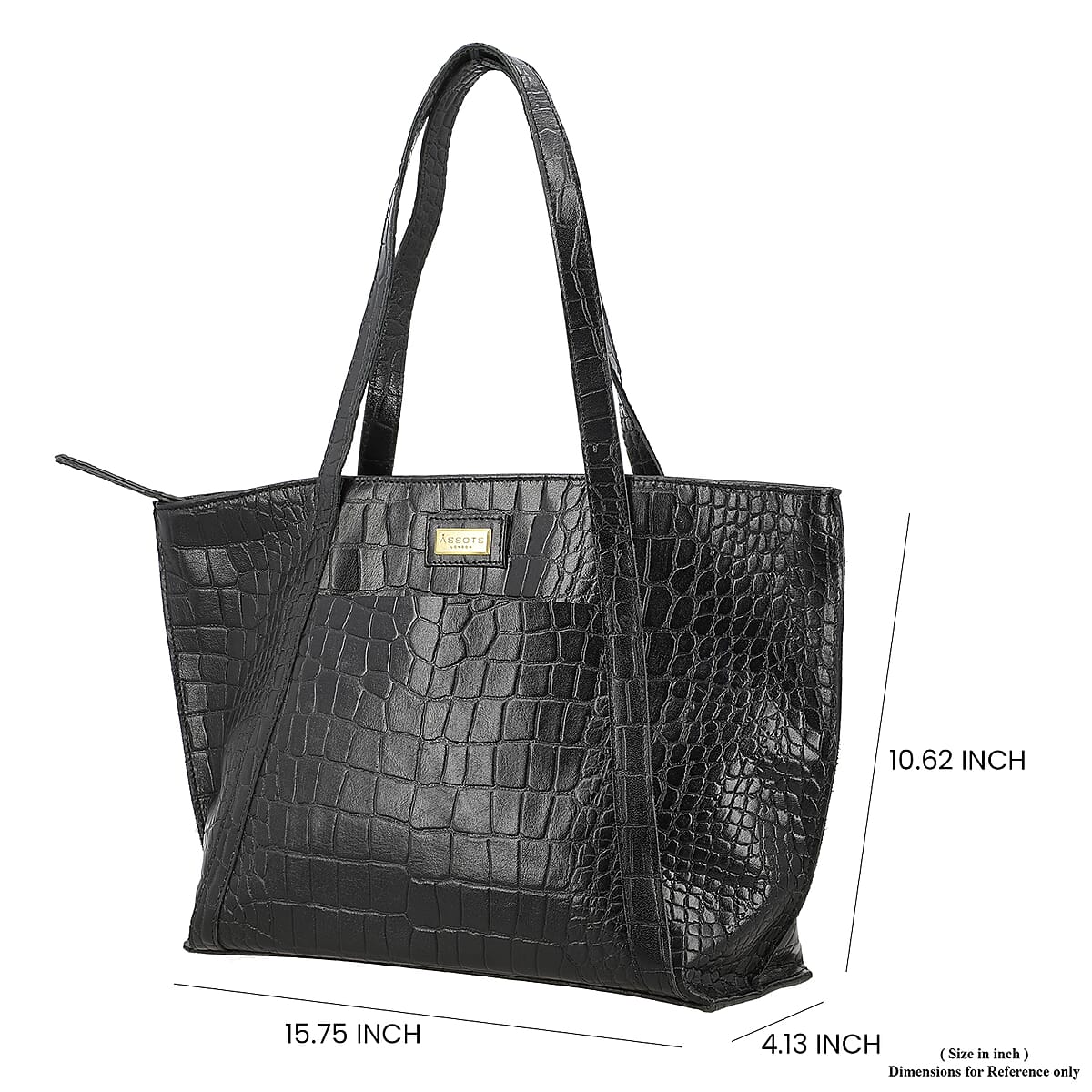Assots London Black Genuine Leather Croco Embossed Tote Bag image number 6