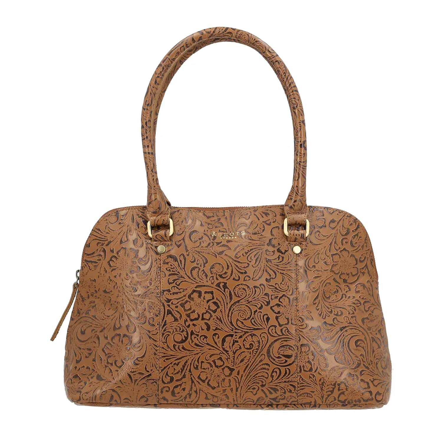 Buy Assots London Tan Genuine Leather Floral Embossed Satchel