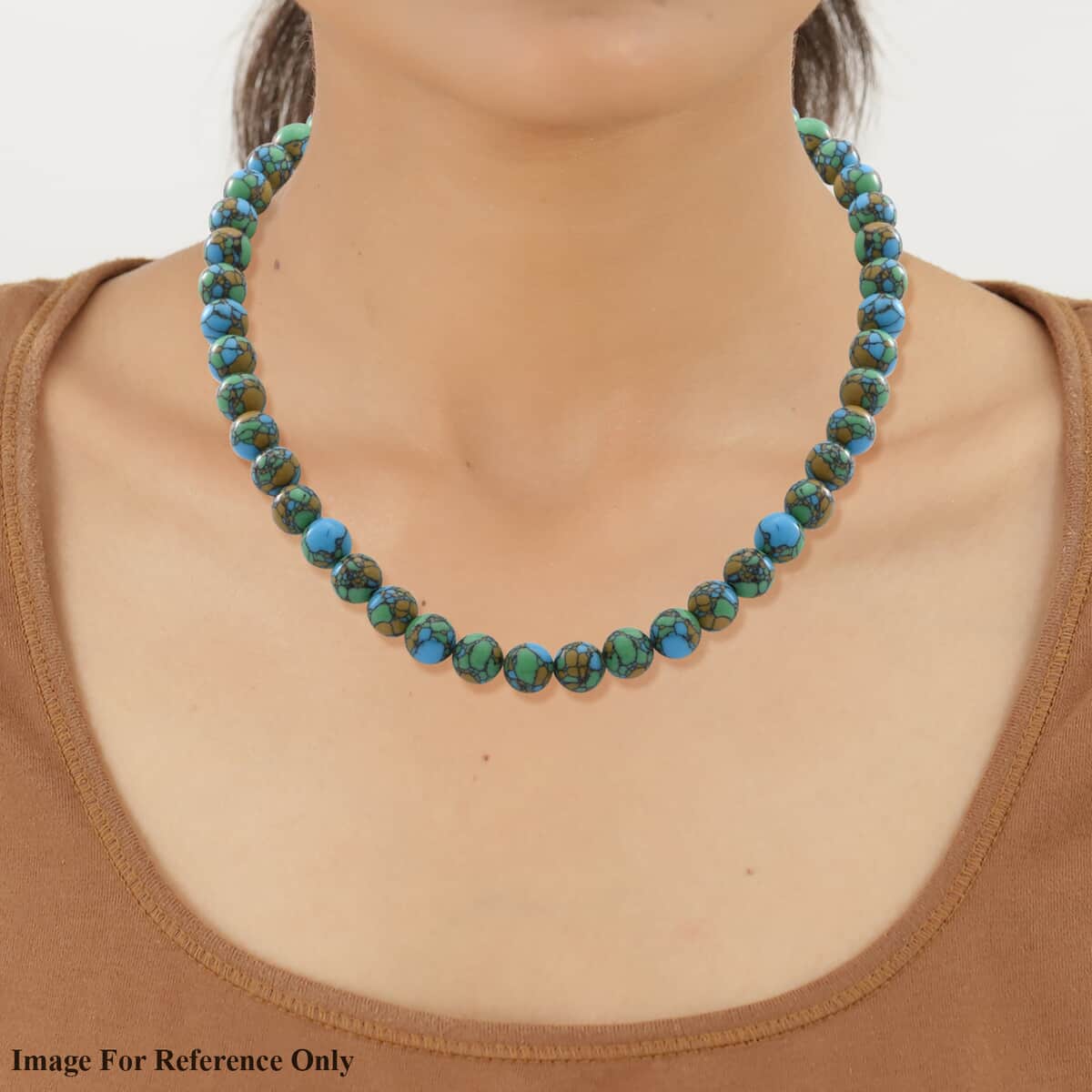 Simulated Copper Turquoise Beaded Necklace in Sterling Silver 18 Inches 250.00 ctw image number 1