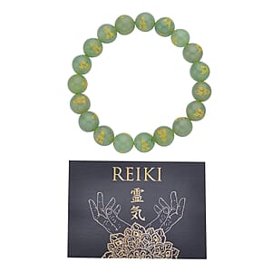 Green Aventurine Seiheki Reiki Power Symbol Engraved Beaded Stretch Bracelet 148.00 ctw