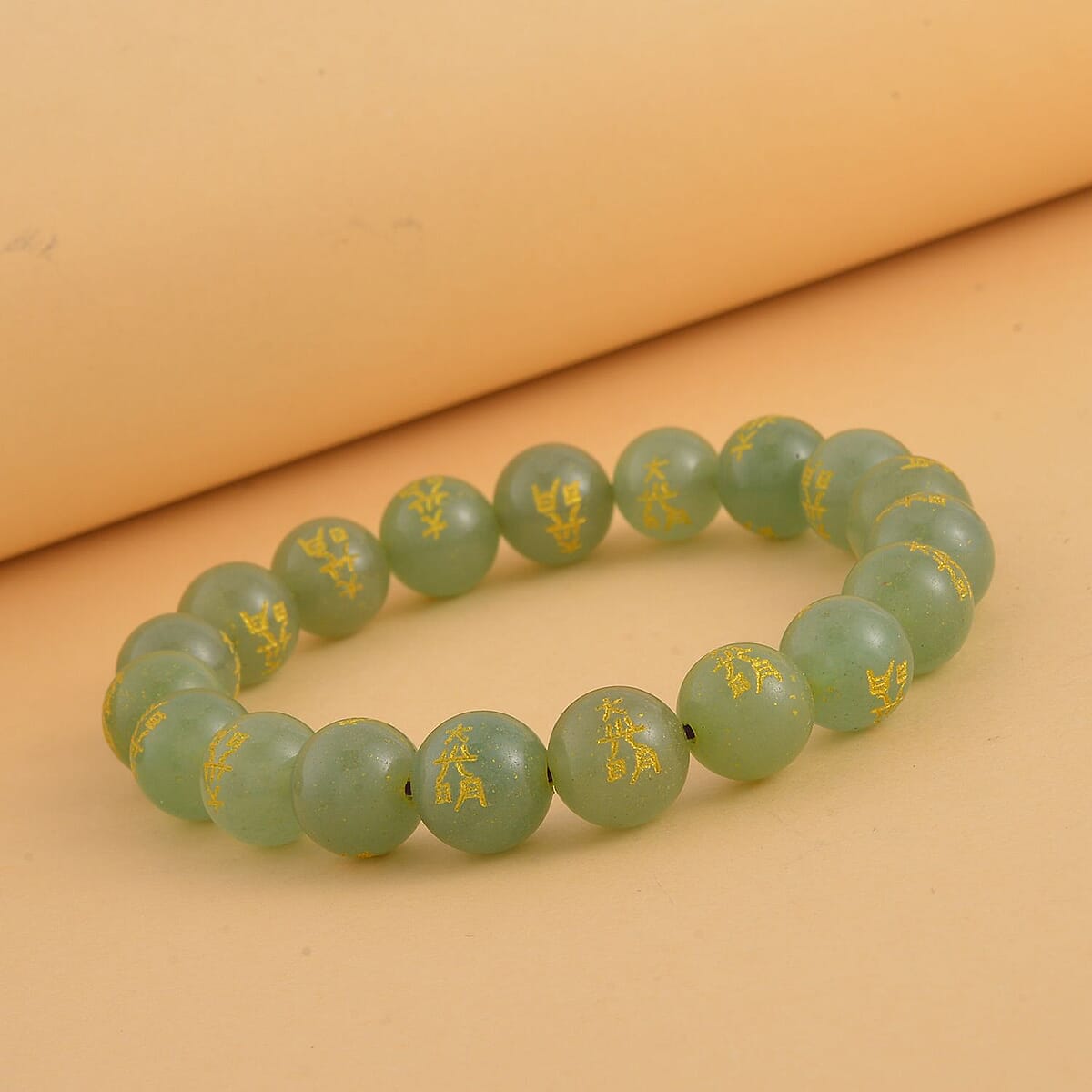 Green Aventurine Seiheki Reiki Power Symbol Engraved Beaded Stretch Bracelet 148.00 ctw image number 1