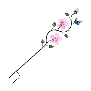Pink Solar Metal Butterfly and Flower with Double Wind Spinner Stake, Modern Wester Garden Decor, Vintage Flower Garden Decor, Fun Garden Decorations