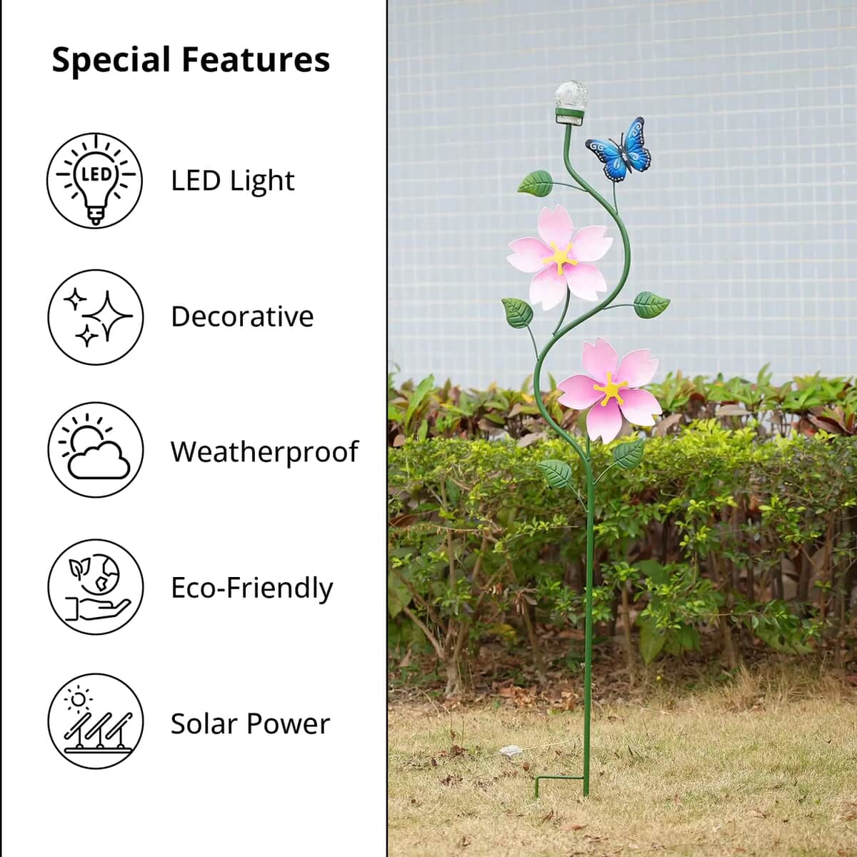 Pink Solar Metal Butterfly and Flower with Double Wind Spinner Stake, Modern Wester Garden Decor, Vintage Flower Garden Decor, Fun Garden Decorations image number 3
