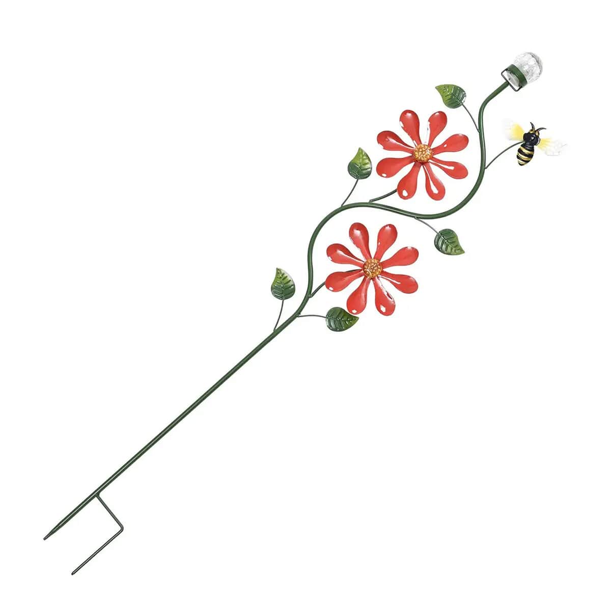 Red Solar Metal Honeybee and Flower with Double Wind Spinner Stake, Modern Wester Garden Decor, Vintage Flower Garden Decor, Fun Garden Decorations image number 0