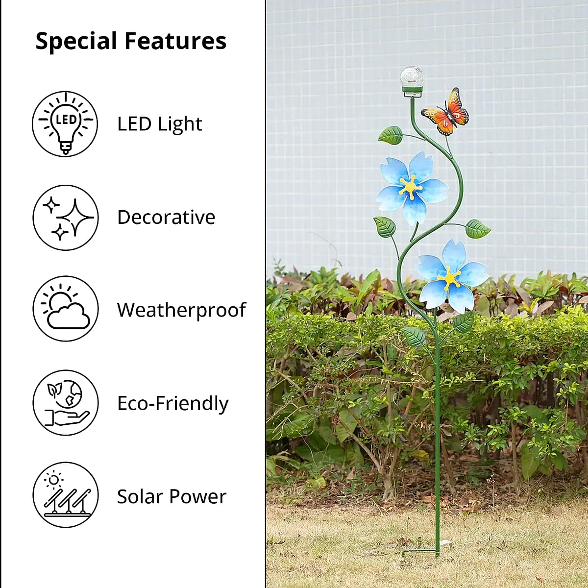 Blue Solar Metal Butterfly and Flower with Double Wind Spinner Stake, Modern Wester Garden Decor, Vintage Flower Garden Decor, Fun Garden Decorations image number 3