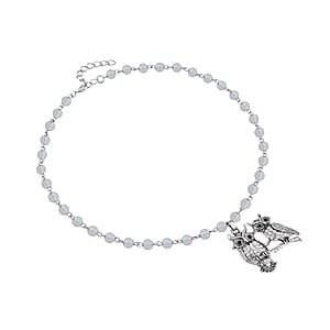 Opalite, White and Black Austrian Crystal 80.00 ctw Owl Couple Necklace in Silvertone 18-20 Inches