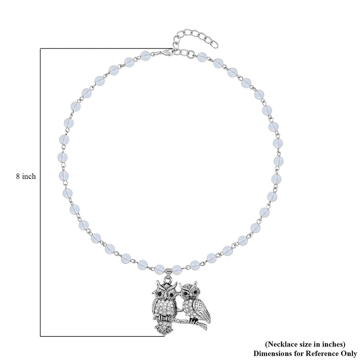 Opalite, White and Black Austrian Crystal 80.00 ctw Owl Couple Necklace in Silvertone 18-20 Inches image number 4
