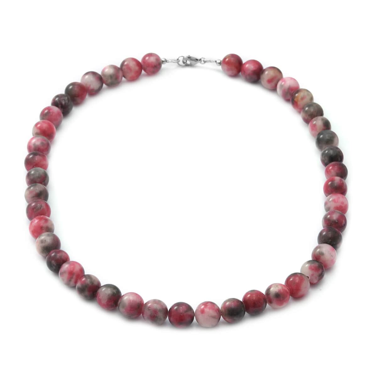 Water Melon Jade 10 mm Beaded Necklace 18 Inches in Sterling Silver 250.00 ctw image number 0