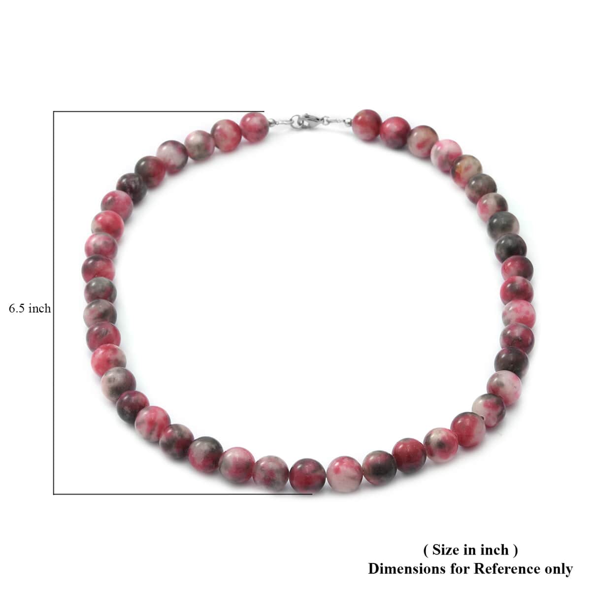 Water Melon Jade 10 mm Beaded Necklace 18 Inches in Sterling Silver 250.00 ctw image number 4