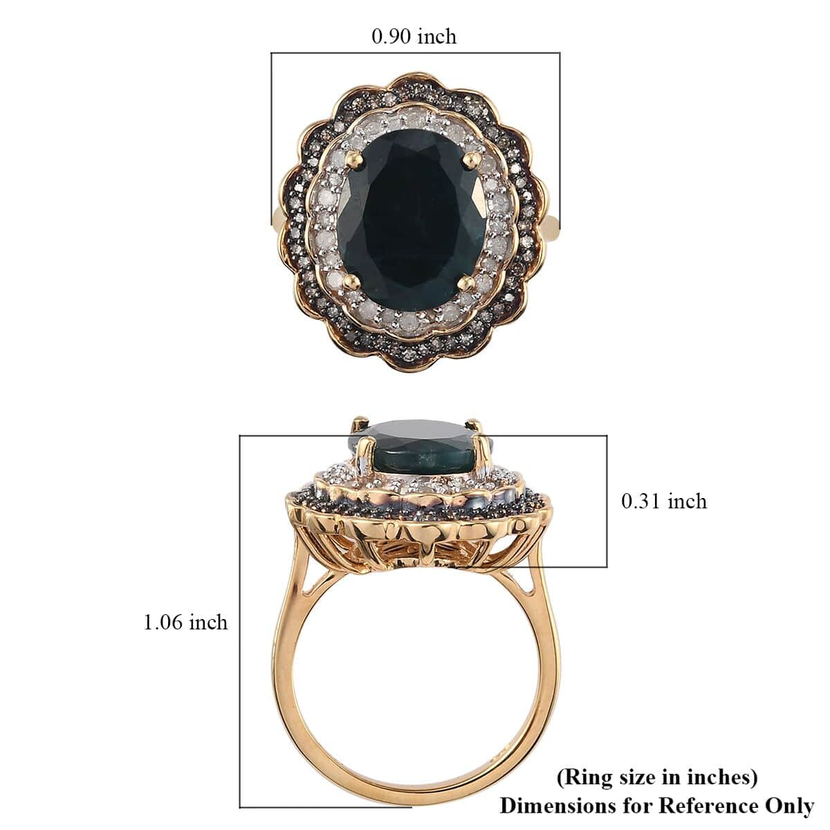 Teal Grandidierite and Natural Champagne and White Diamond Double Halo Ring in Vermeil Yellow Gold Over Sterling Silver (Size 7.0) 5.50 ctw image number 5